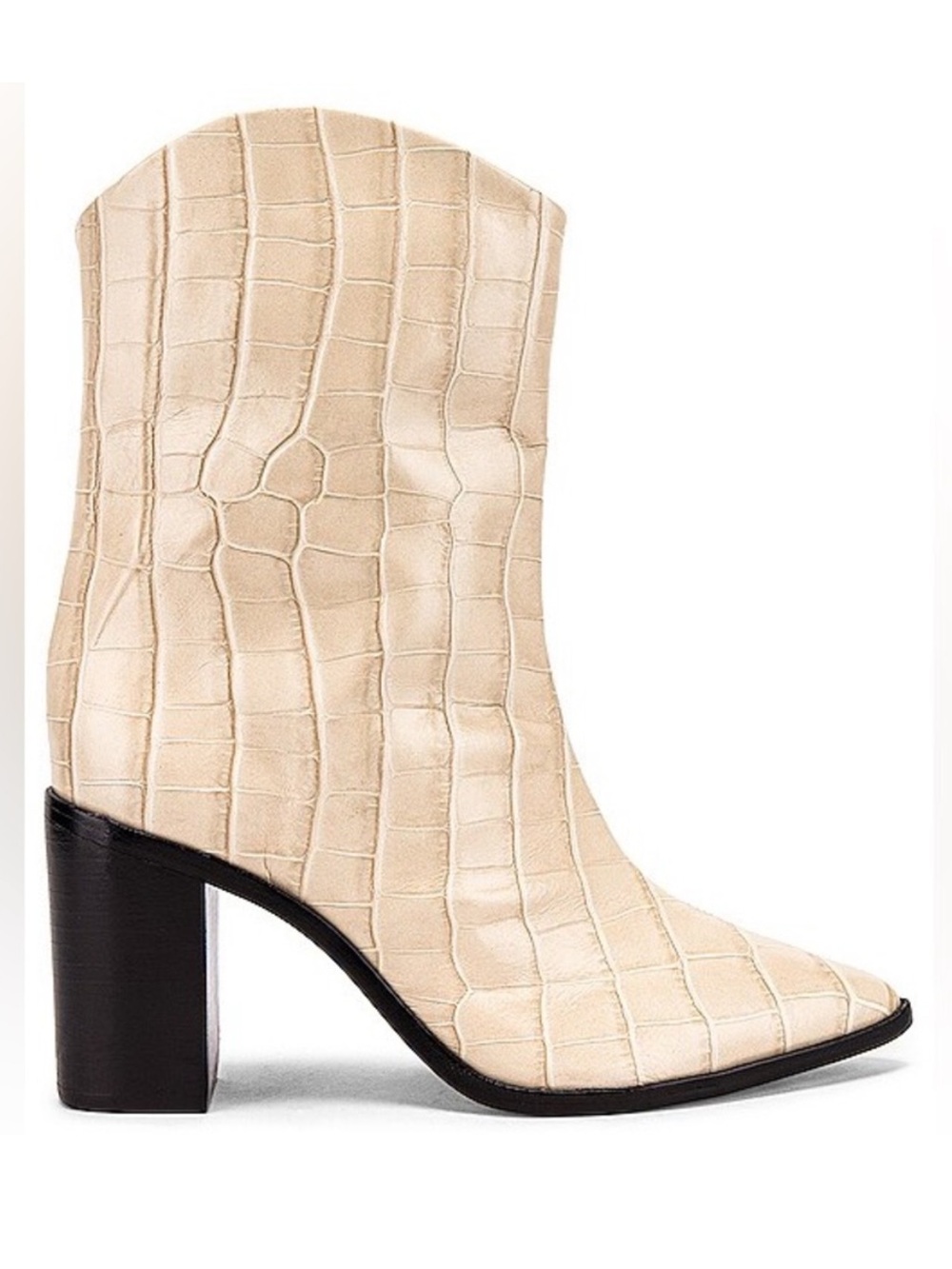 SCHUTZ Cream Croc-Embossed Pointed Toe Western Booties